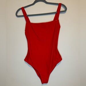 Reformation Red Square Neck Bodysuit Size Small